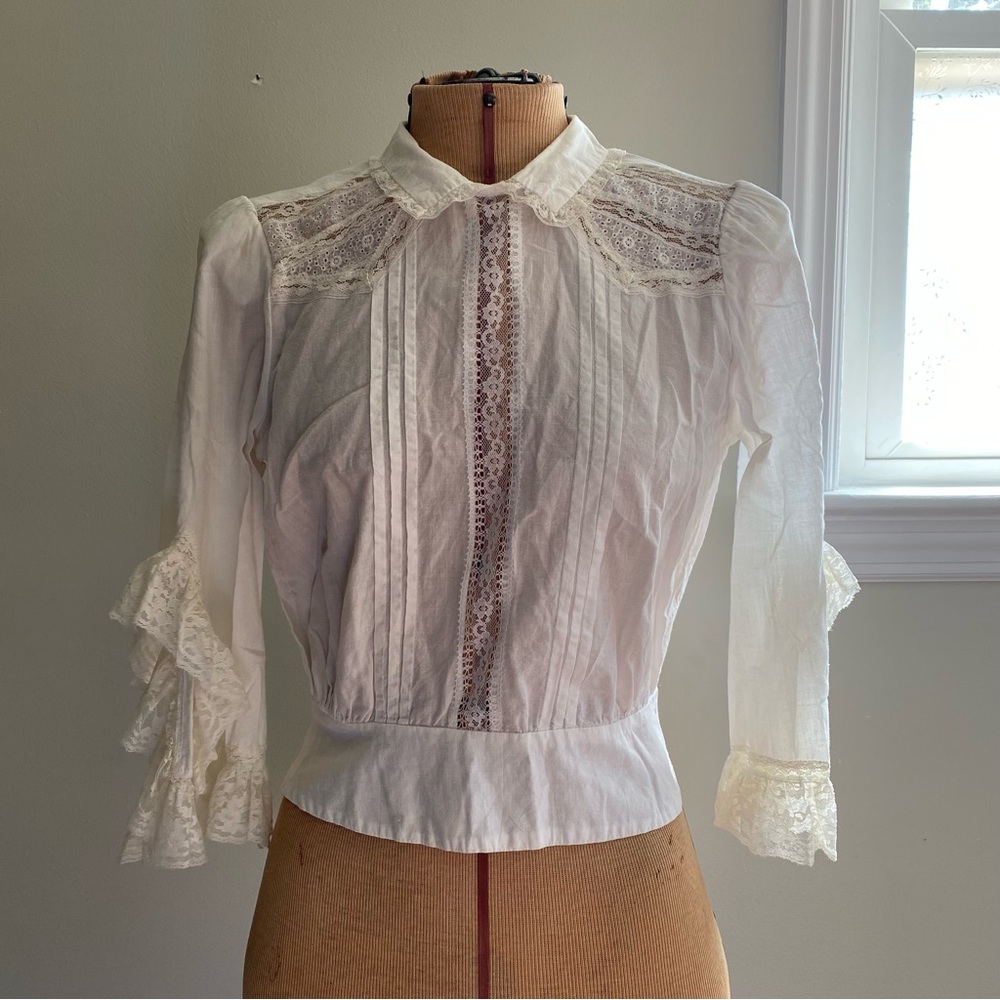 Antique 1900s Edwardian White Lace Blouse | Gibson Girl Victorian Lawn Top